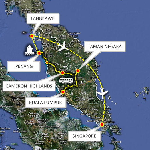 malajzia körút térkép