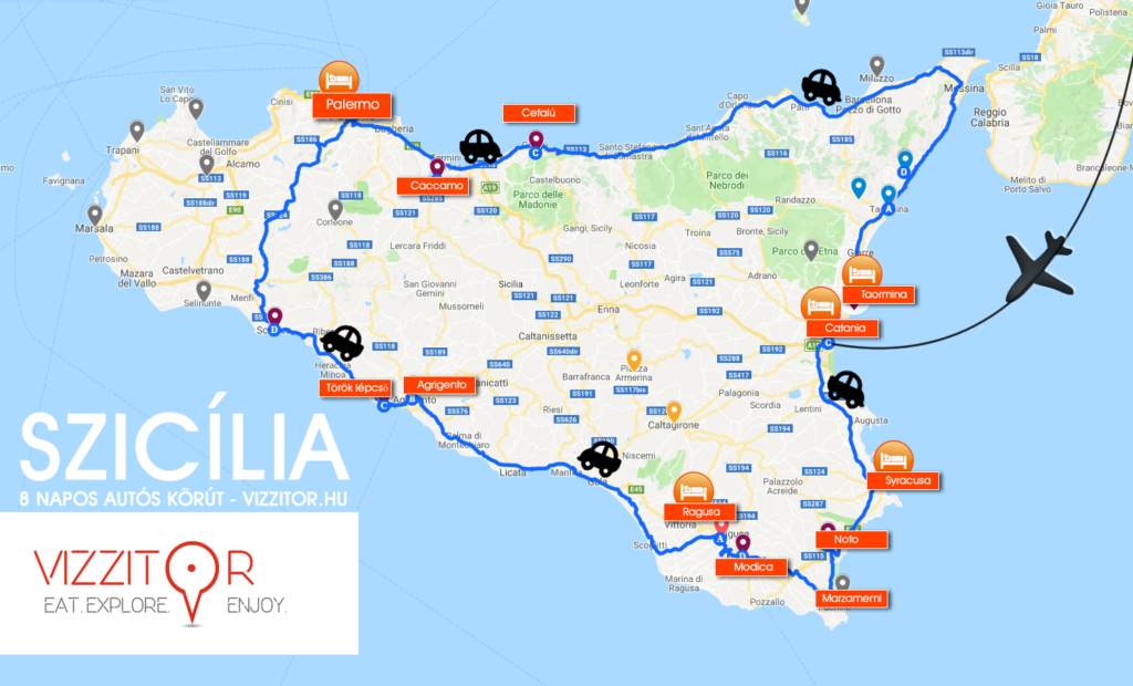 Szicília körút autóval térkép