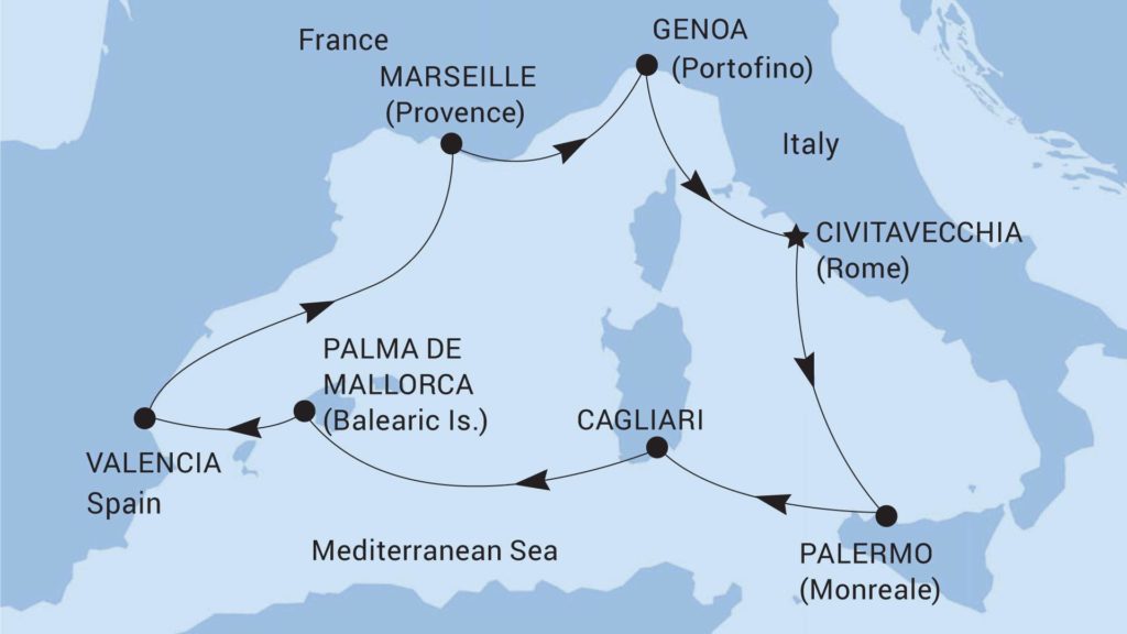 Földközi-tengeri hajóút térkép