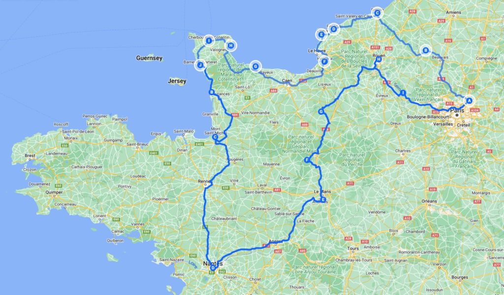 Normandia körút térkép autóval