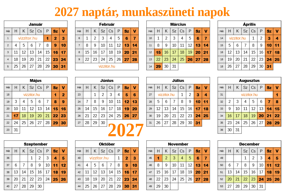 2027 naptár munkaszüneti napok